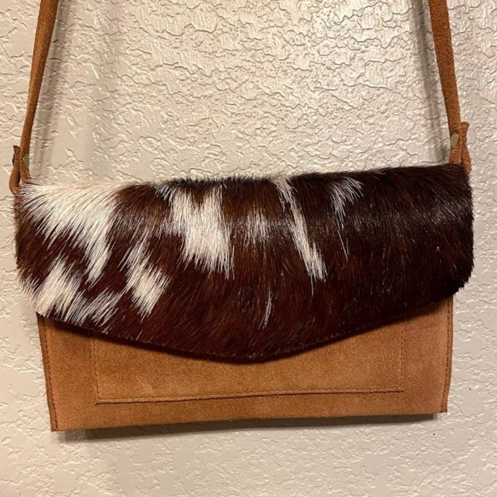 Leather/fur cross body clutch